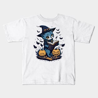 Cat Witch Halloween Kids T-Shirt